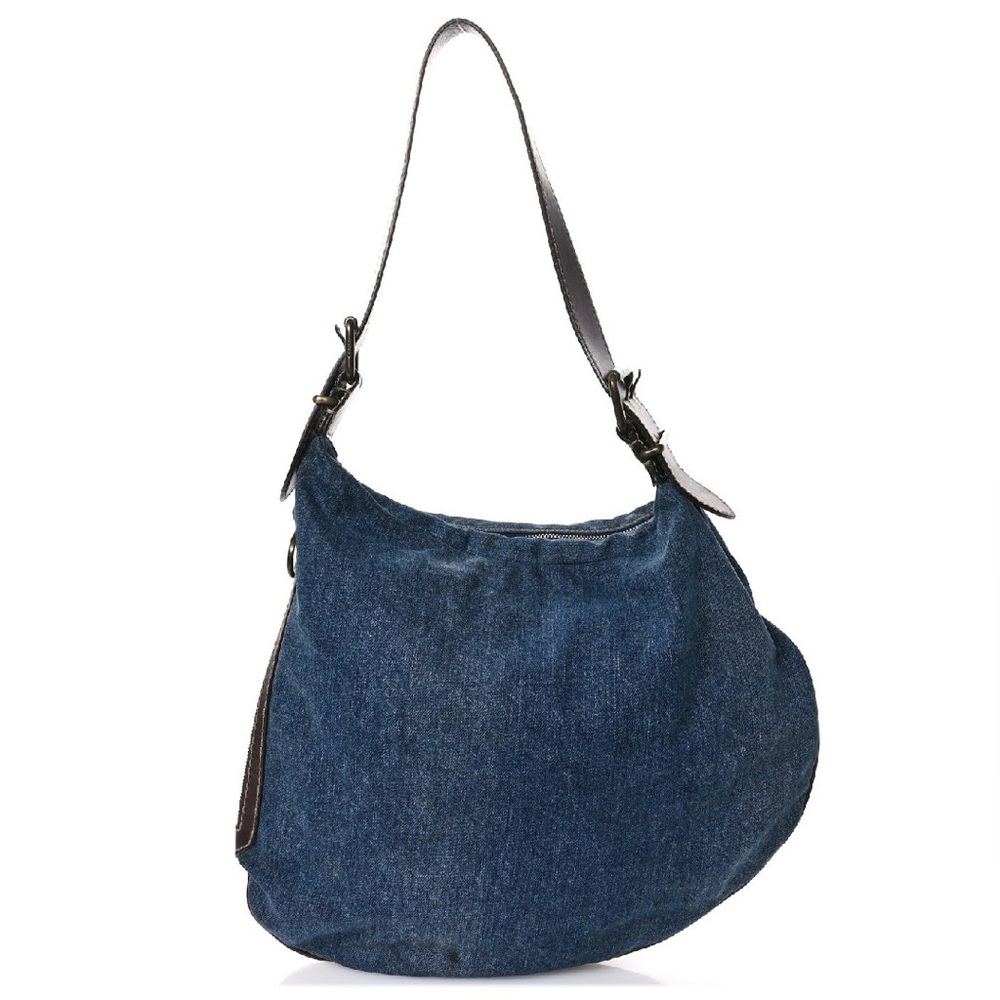 Fendi Oyster Denim Large Shoulder Bag Vintage